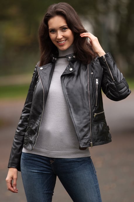 'B Soho' Real Leather Biker Jacket - Image 1