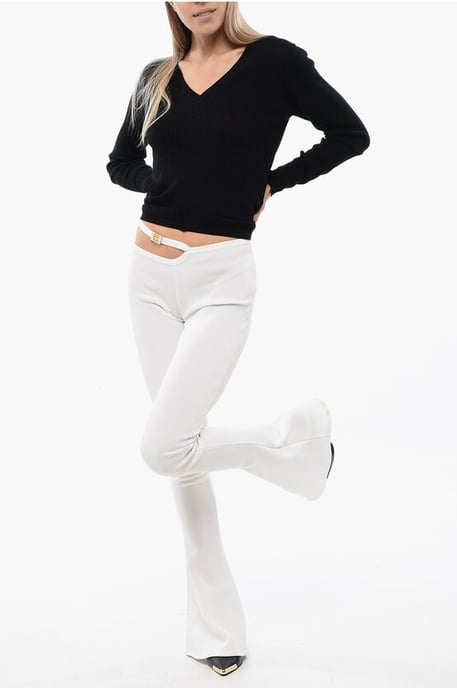 Flared-Fit Leggings With Cut-Out in Beige - Image 4