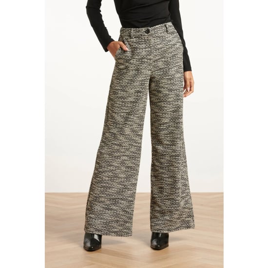 Smashed Lemon Losvallende zwart wit broek met wijde pijpen en tweedlook stof | - Image 4