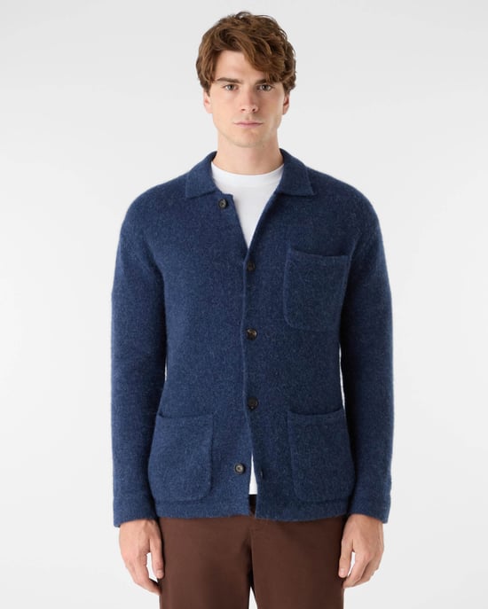 Oliver Sweeney Heywood Mens Alpaca Wool Blend Knitted Overshirt - Navy - Image 1