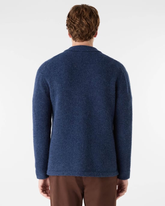 Oliver Sweeney Heywood Mens Alpaca Wool Blend Knitted Overshirt - Navy - Image 2