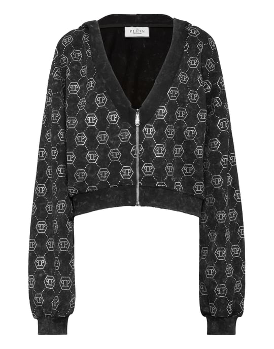 Washed Zip Hoodie Monogram Crystal - Image 1