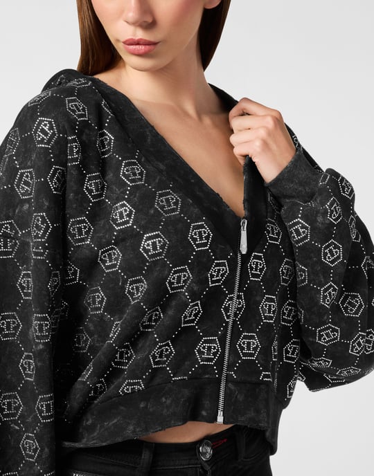 Washed Zip Hoodie Monogram Crystal - Image 2