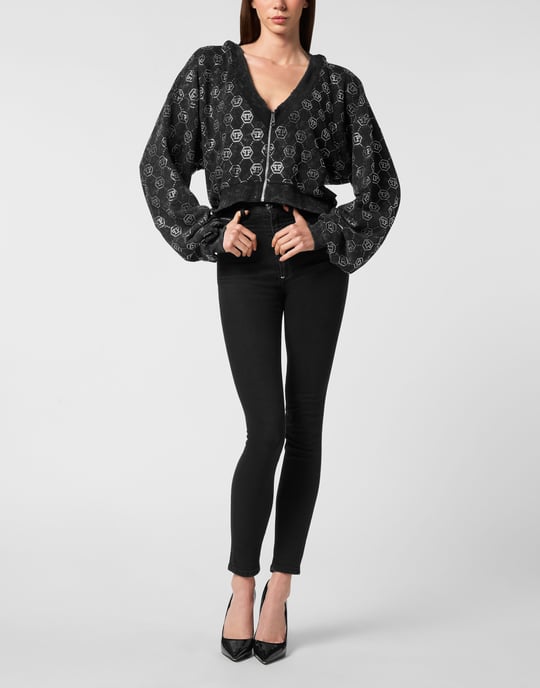 Washed Zip Hoodie Monogram Crystal - Image 3