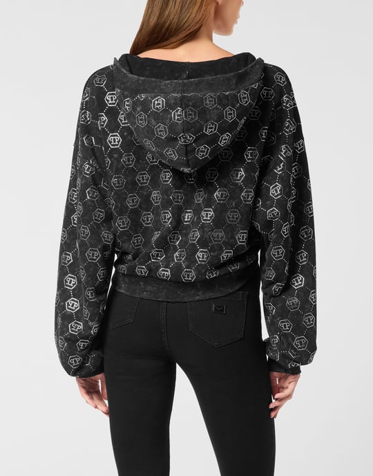 Washed Zip Hoodie Monogram Crystal - Image 4