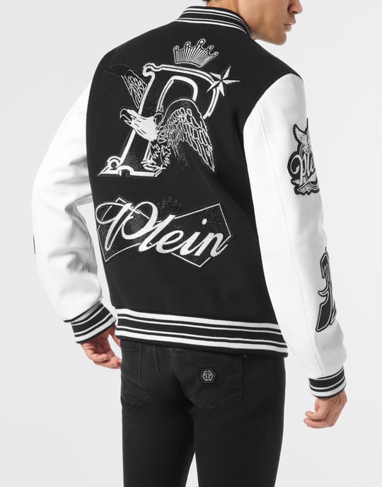 Varsity Bomber With Leather Sleeves Crystal Eagle - Image 4