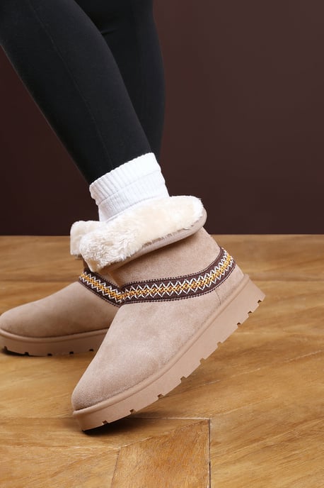 Wheres That From Womens 'Flora' Suede Flat Slippers with Embroidered Trim Detail - Image 1