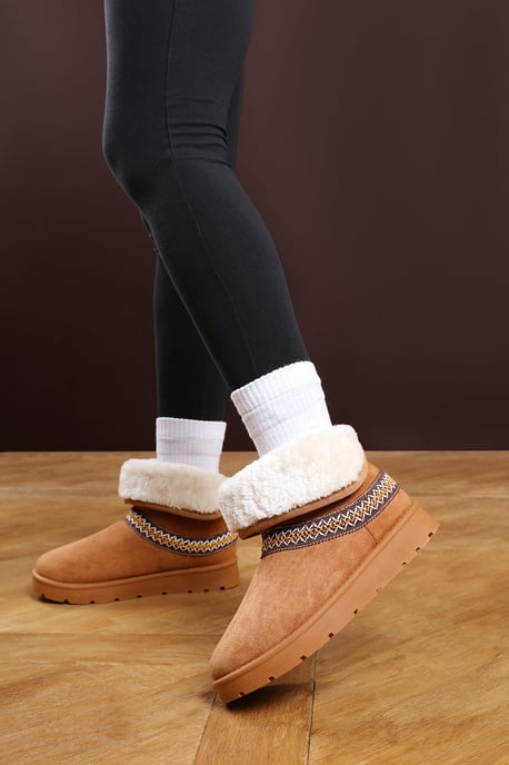 Wheres That From Womens 'Flora' Suede Flat Slippers with Embroidered Trim Detail - Image 1