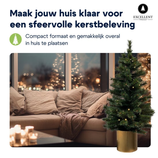 Excellent Trees Kerstboom ® husby 90 cm in pot met 80 led lampjes op batterijen - - Image 3
