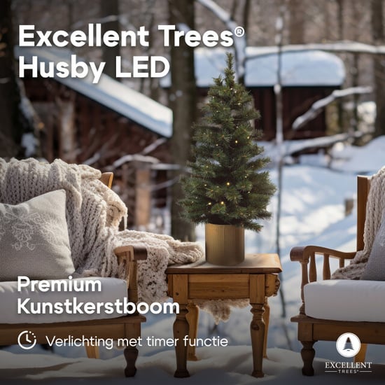 Excellent Trees Kerstboom ® husby 90 cm in pot met 80 led lampjes op batterijen - - Image 4