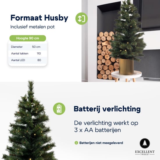 Excellent Trees Kerstboom ® husby 90 cm in pot met 80 led lampjes op batterijen - - Image 6