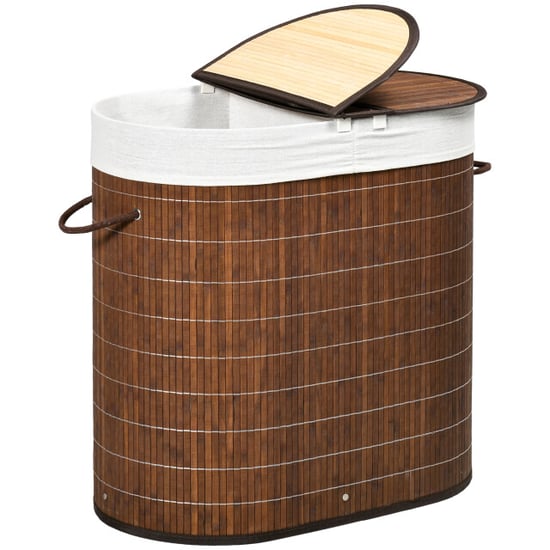 4goodz 100 l wasmand bamboe met deksel 2 secties / uitneembare waszak - Image 1