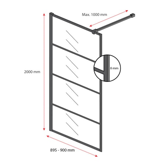 Badplaats Douchewand essos 90 x 200 cm zwart – inloopdouche 8 mm - Image 4