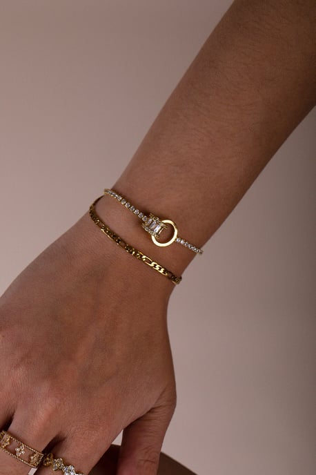 Double Ring Diamante Bracelet In Gold - Gift Boxed - Image 3