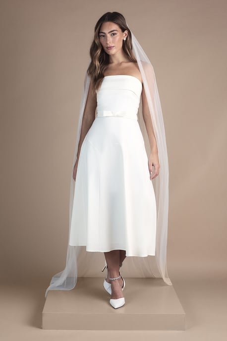 Bandeau Bow Waist Midi Wedding Dress - Image 1