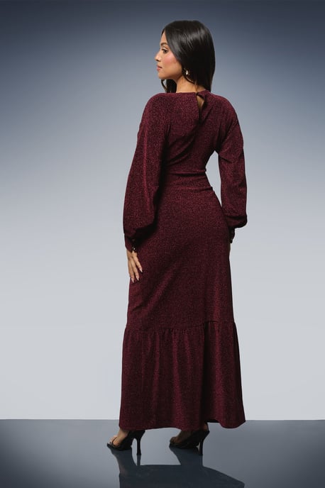 Petite DP Luxe Gathered Neck Split Front Sparkle Jersey Midaxi Dress - Image 3