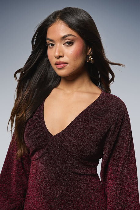 Petite DP Luxe Gathered Neck Split Front Sparkle Jersey Midaxi Dress - Image 4