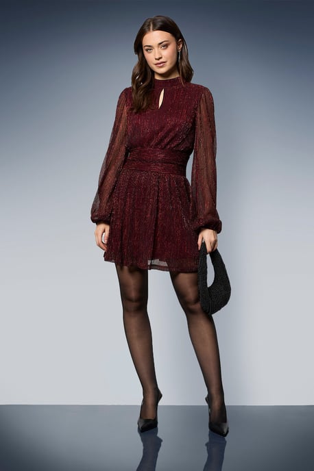DP Luxe Sparkle Plisse Jersey High Neck Mini Dress - Image 1
