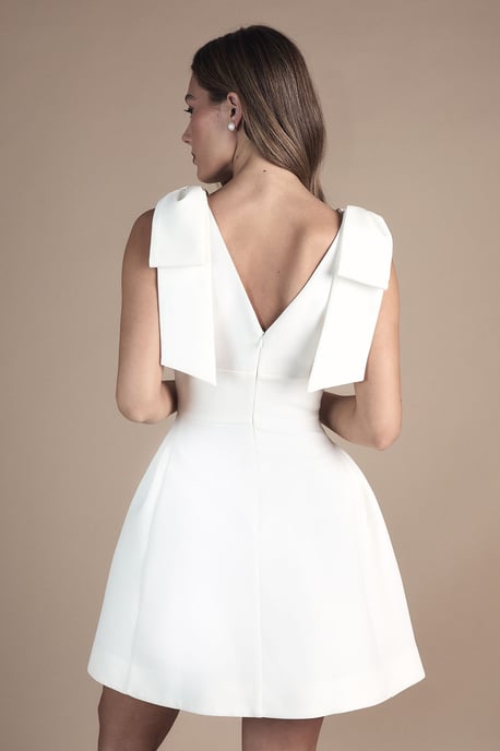 Skater Bridal Mini Dress With Bow Straps - Image 3