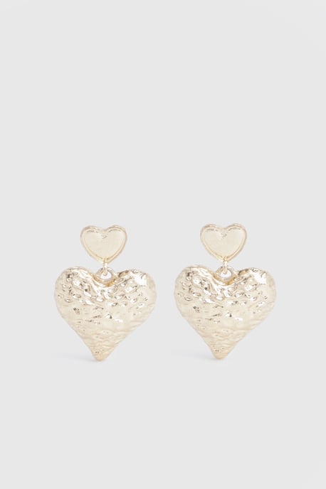 Gold Hammered Heart Drop Earrings - Image 2