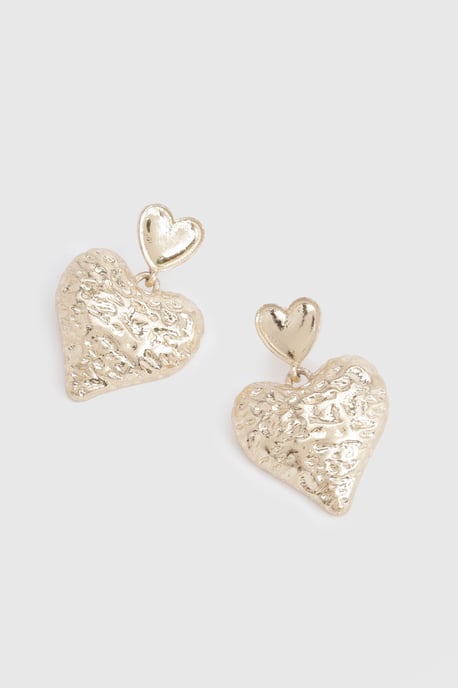 Gold Hammered Heart Drop Earrings - Image 3