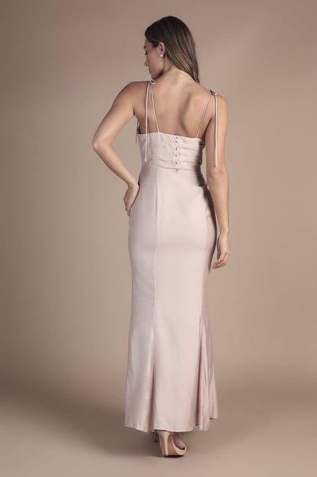 Satin Strappy Cowl Neck Bridesmaid Dress - Image 3