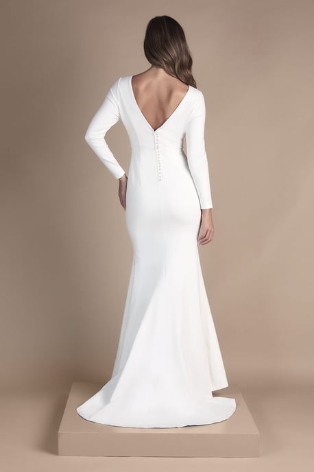 Petite Slash Neck Puddle Wedding Dress - Image 3