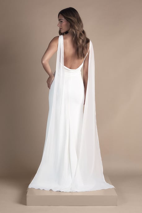 Petite Chiffon Cowl Back Detail Wedding Dress - Image 3