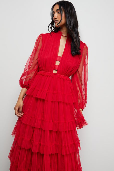 Ruffle Neck Tulle Maxi Dress - Image 2