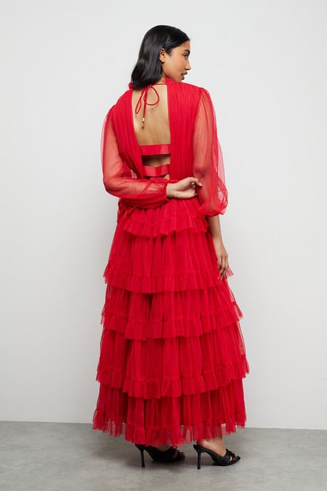 Ruffle Neck Tulle Maxi Dress - Image 3