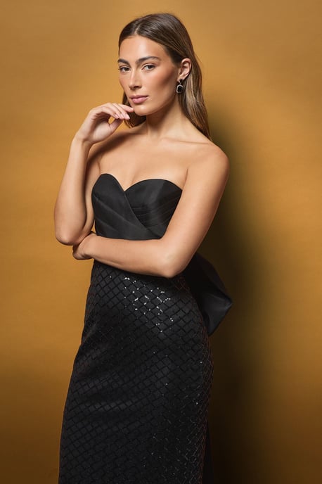Sequin Bandeau Column Dress With Statement Bow - Image 2