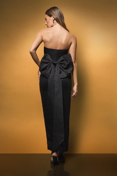 Sequin Bandeau Column Dress With Statement Bow - Image 3