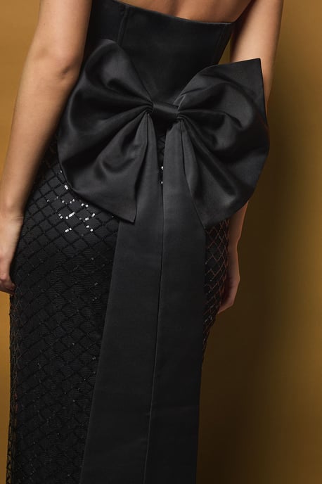 Sequin Bandeau Column Dress With Statement Bow - Image 4