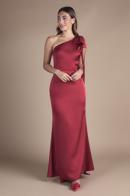Bow And Drape Detail One Shoulder Satin Bridesmaid Dress - Image 1