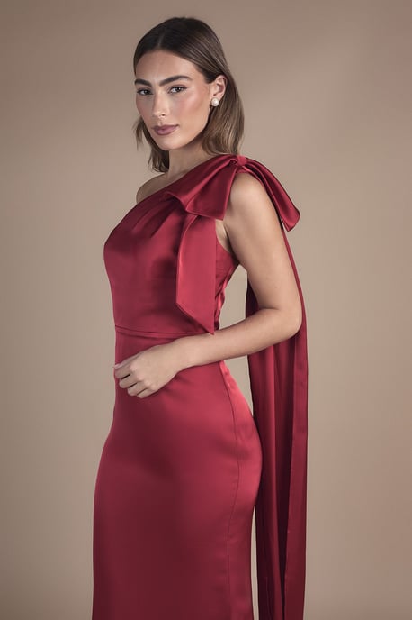 Bow And Drape Detail One Shoulder Satin Bridesmaid Dress - Image 2
