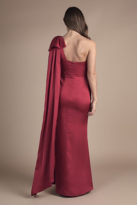 Bow And Drape Detail One Shoulder Satin Bridesmaid Dress - Image 3