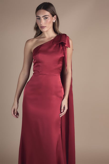 Bow And Drape Detail One Shoulder Satin Bridesmaid Dress - Image 4