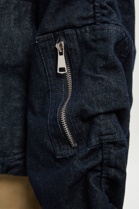 Ruched Sleeve Denim Bomber Jacket - Image 3