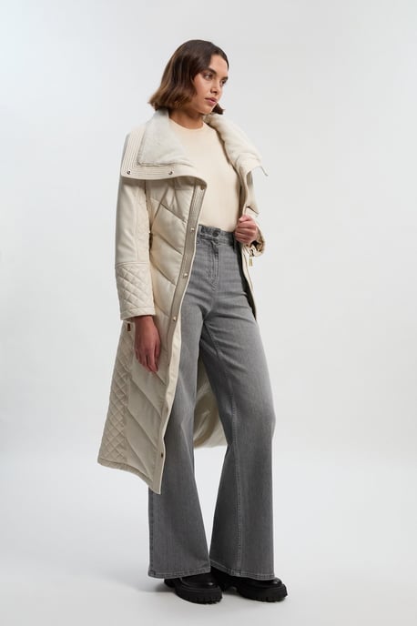 Padded Faux Leather & Faux Fur Mix Midi Coat - Image 2
