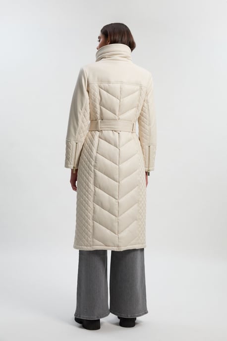 Padded Faux Leather & Faux Fur Mix Midi Coat - Image 5