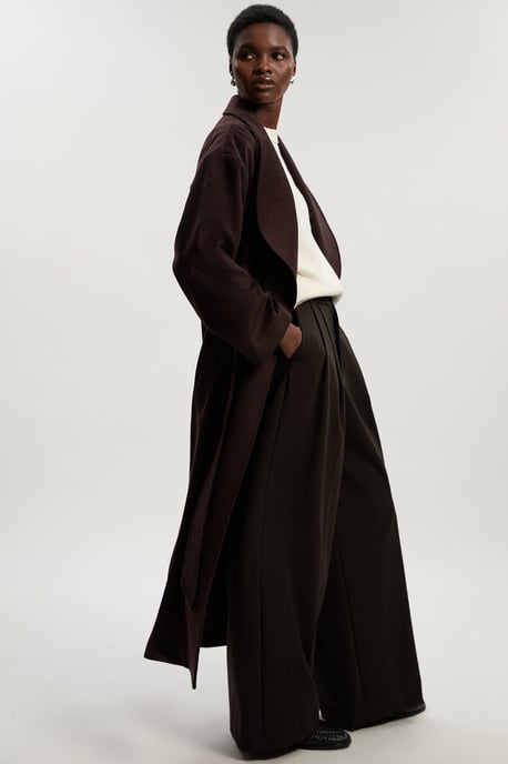 Brushed Wool Belted Wrap Tailored Maxi Coat - Image 1