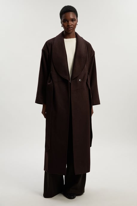 Brushed Wool Belted Wrap Tailored Maxi Coat - Image 3