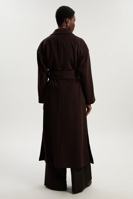 Brushed Wool Belted Wrap Tailored Maxi Coat - Image 6