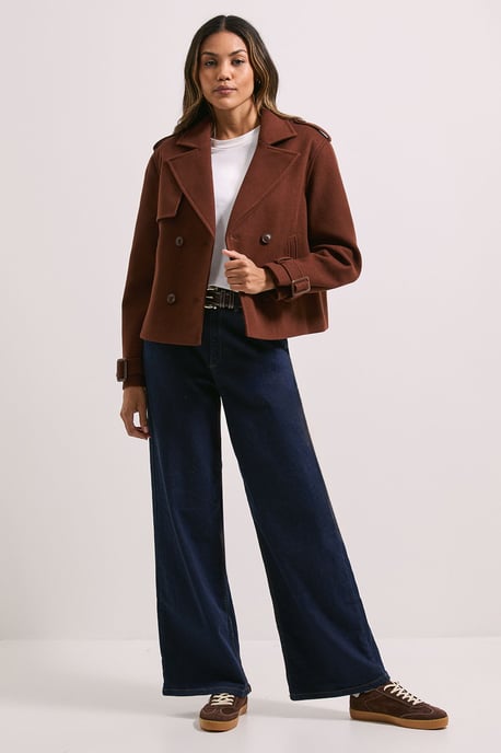 Short Faux Wool Trench Coat - Image 2
