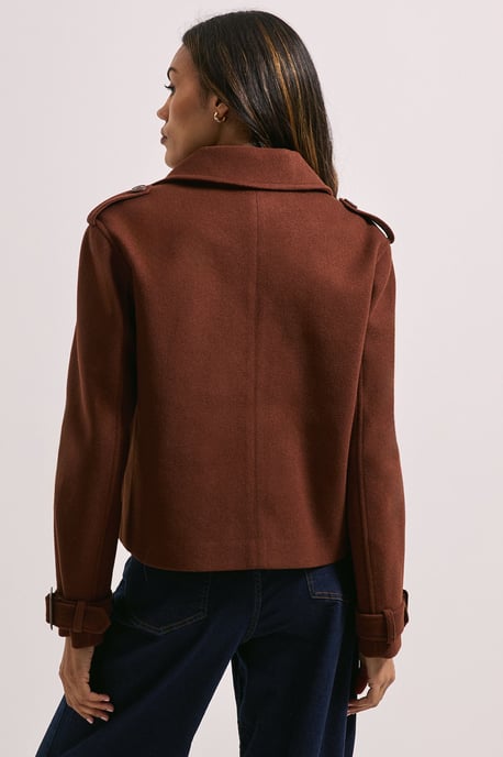 Short Faux Wool Trench Coat - Image 3