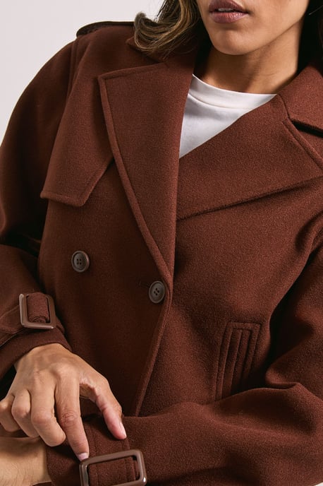 Short Faux Wool Trench Coat - Image 4