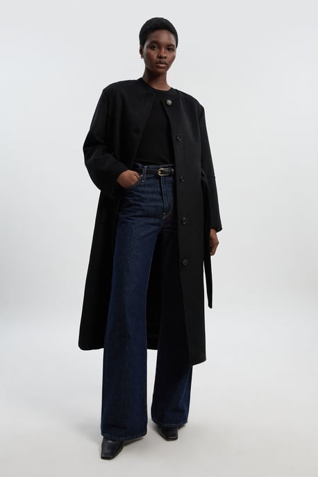 Brushed Wool Single Breasted Belted Tailored Maxi Coat - Image 2