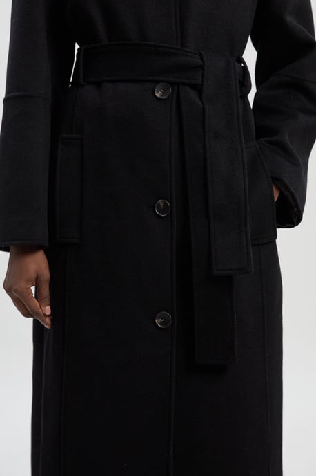 Brushed Wool Single Breasted Belted Tailored Maxi Coat - Image 3