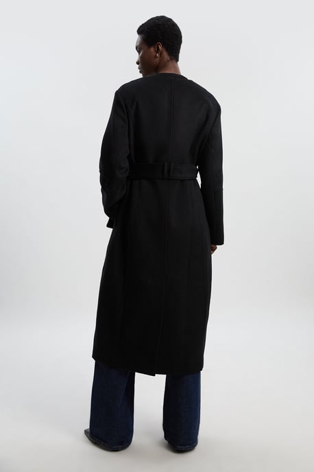 Brushed Wool Single Breasted Belted Tailored Maxi Coat - Image 5