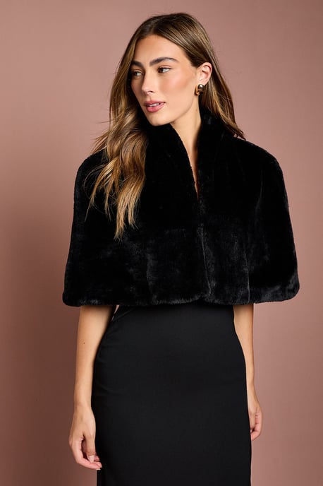 Black Faux Fur Short Cape - Image 3